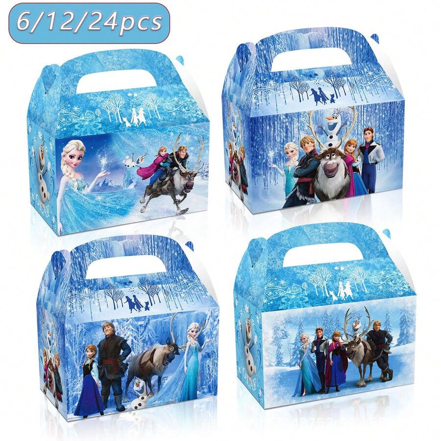 6/12/24pcs Princess Party Favor Boxes With Handles, Foldable Paper Treat Boxes Candy Boxes, Gift Boxes Goodies Boxes For Birthday, Shower, Wedding, Party Supplies Decorations,Princess Gift Box - Cartoon - View 1