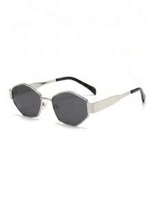 Geometric Octagonal Metal Frame Glasses Retro Small Hexagon Fashion Glasses Unisex Y2K Street Style UV Protection Eyewear - Silver Frame + Silver Frame - View 2