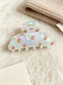 1pc Women's Holographic Laser Bear Print Claw Clip, Cute Girl Medium Size Hair Claw For Back Of Head Updo, Minimalist Hair Accessory - Multicolor - View 2