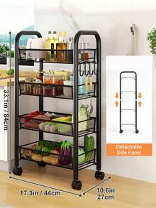Rolling Utility Cart Organizer, Stable And Sturdy Black Rolling Storage Carts With Wheels, Storage Cart For Bathroom, Kitchen, Snack, Craft, Makeup, Kitchen Storage And Organization, Daily Essentials, Shelf Rack Dish Drying Rack Utensil, 3/4/5 Tier - Black - View 12