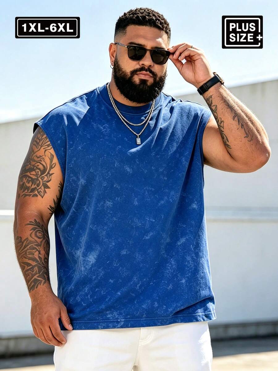 1XL-6XL 100KG-200KG 大尺碼男士背心,夏季休閒圓領背心,多用途修身運動款 - 寶藍色 - 查看 1