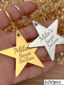 Custom Star Acrylic Keychain Personalized Name Sweet Sixteen Birthday Gift Engraved Text Star Key Tag Party Favor Keepsake Gift - Multicolor - View 12