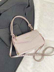 1 pieza Bolso de mano cuadrado pequeño de color rosa sólido de PU para mujeres - Rosa - Ver 3