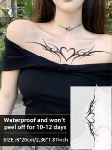 1Pc Tattoo Fake Temporary Tattoos Married Couple Tools Sexy Semi Permanent Waterproof Sweatproof Last For 1-2 Weeks Realistic Herbal Juice Anti-Friction Non-Reflective Black For Woman And Men Tattoo Stickers - Black - View 8