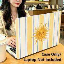 1件式 Macbook 相容保護殼，黃色條紋與太陽 UV 印刷圖案，筆電保護套，極簡輕量耐用保護殼，相容 Macbook Air Pro 13.3 13.6 14.2 15.3 16.2 吋，適用於 13 吋 Neo 筆電保護殼 A3404 型號/ D14, D16 - 查看 4