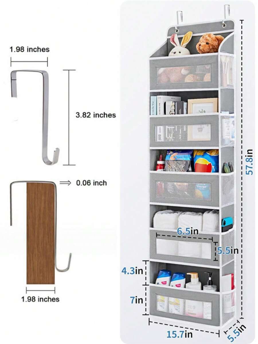 Over-The-Door Hanging Storage Organizer, 5-Tier Hanging Door Storage Bag With 5 Large Capacity Pockets, Anti-Tilt, 44 Lbs Load Capacity, Suitable For Bedroom, Bathroom, Storage Room, Nursery - Dark Grey - View 1