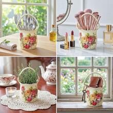Tempat Penyimpanan Peralatan Makan Keramik dengan Pegangan, Organizer Peralatan Makan Motif Bunga Mawar Klasik, Kotak Penyimpanan Sendok Garpu Pisau untuk Meja Dapur - View 6