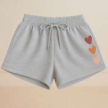 Women's Basic Sweat Shorts Casual Everyday Comfort Heart Print - 灰色 - 查看 1
