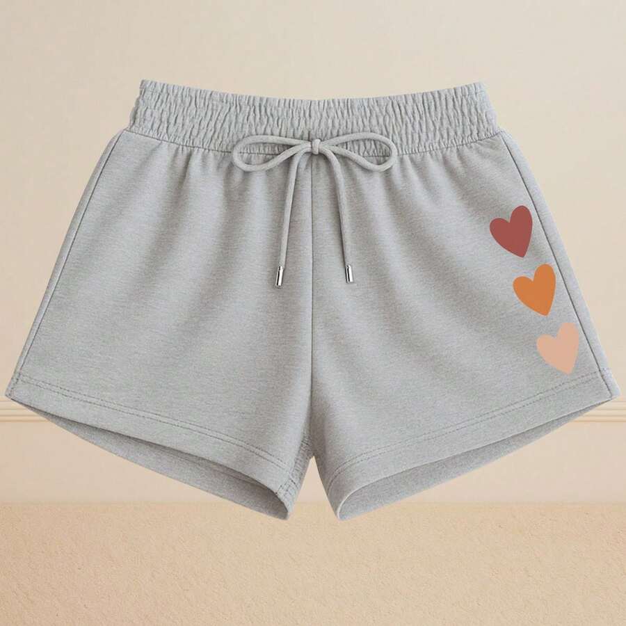 Women's Basic Sweat Shorts Casual Everyday Comfort Heart Print - 灰色 - 查看 1