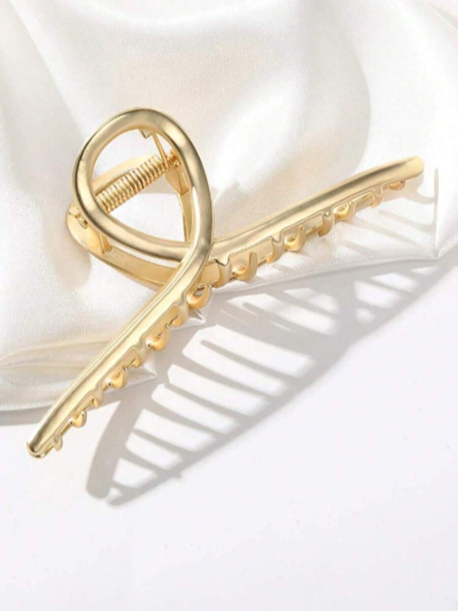 1 pieza Pinza para el cabello de estilo minimalista casual para mujer, adecuada para salidas casuales diarias, clip de cabello estilo callejero, pasador de cabello, clip de cabello, pasador de cabello, accesorio para el cabello, accesorio de atuendo de vacaciones de otoño/invierno para mujer - Dorado - Ver 1