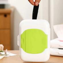 Caja de almacenamiento portátil para toallitas húmedas para bebés, fabricada en material PP, con tapa plegable y correa para colgar, reutilizable y diseñespecíficamente para toallitas húmedas y cosméticos. - verde - Ver 3