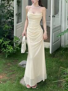Women Short Dresses - Apricot - View 2