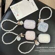 波浪貝殼圖案耳機保護殼，亮面硬 TPU 材質附珍珠貝殼吊飾，相容 Apple Air、Apple Air Pro/Pro 2/Pro 3、 FreeClip 2、 Buds 2 - 彩色 - 查看 4