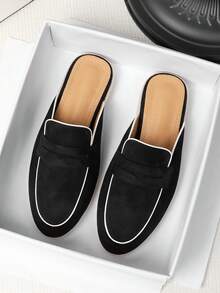 Flat Slip-On Loafers 2027 Summer New Men's Closed-Toe Mule Sandals Casual Comfortable Slippers Plus Size Men's Shoes 44-46 - Black - View 1