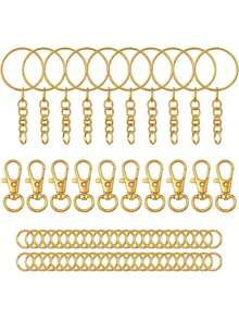 70/140/280/560pcs Keychain Making Material Set - 40 Swivel Clasps, 10 Key Rings, 50 Open Rings, DIY Keychain Craft Tools (Gold/Silver) - Multicolor - View 2