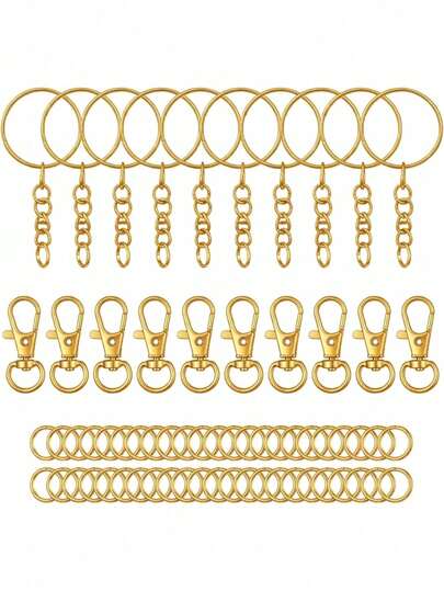 70/140/280/560pcs Keychain Making Material Set - 40 Swivel Clasps, 10 Key Rings, 50 Open Rings, DIY Keychain Craft Tools (Gold/Silver)