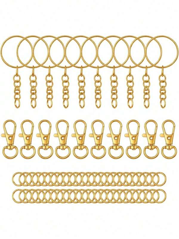 70/140/280/560pcs Keychain Making Material Set - 40 Swivel Clasps, 10 Key Rings, 50 Open Rings, DIY Keychain Craft Tools (Gold/Silver)