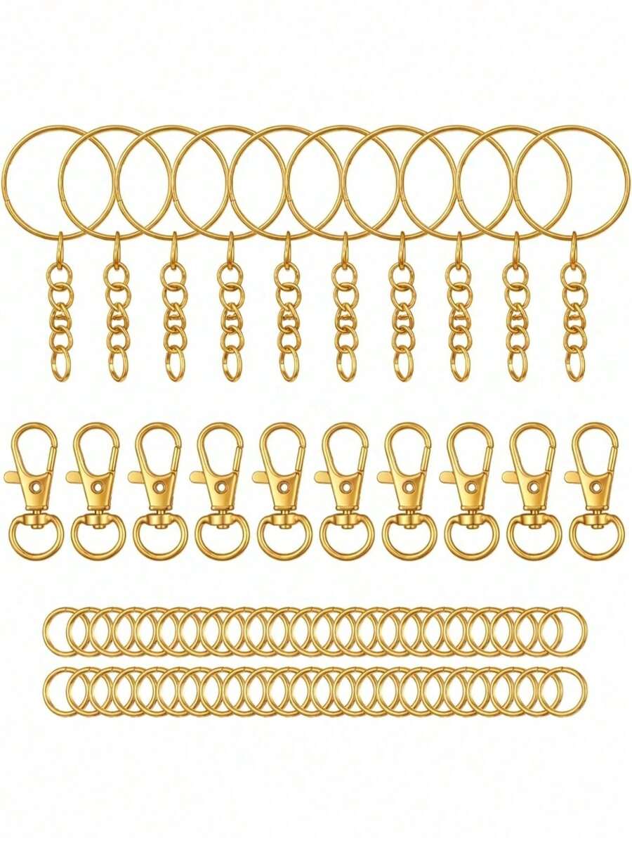 70/140/280/560pcs Keychain Making Material Set - 40 Swivel Clasps, 10 Key Rings, 50 Open Rings, DIY Keychain Craft Tools (Gold/Silver)