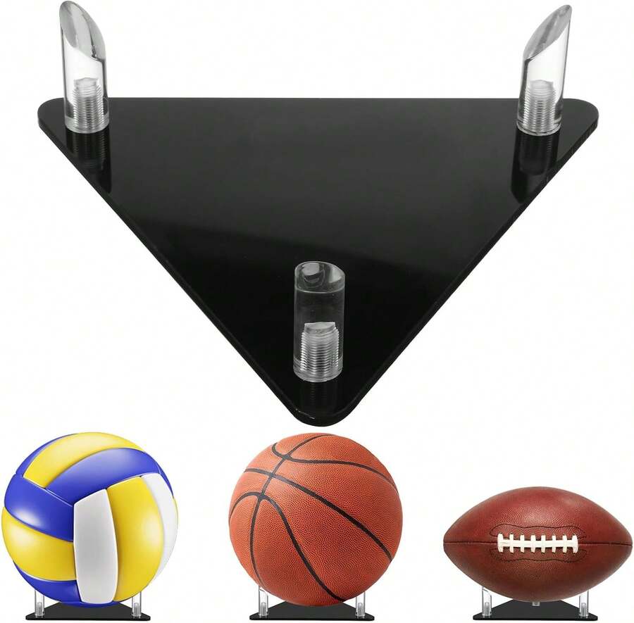 Larrel Acrylic Football Display Stand, Stable Soccer Ball Stand With Feet Practical Triangular Ball Holder For Displaying Sports Memorabilia, Basketball, Soccer Balls, Football, Volleyball - ColorA - View 1