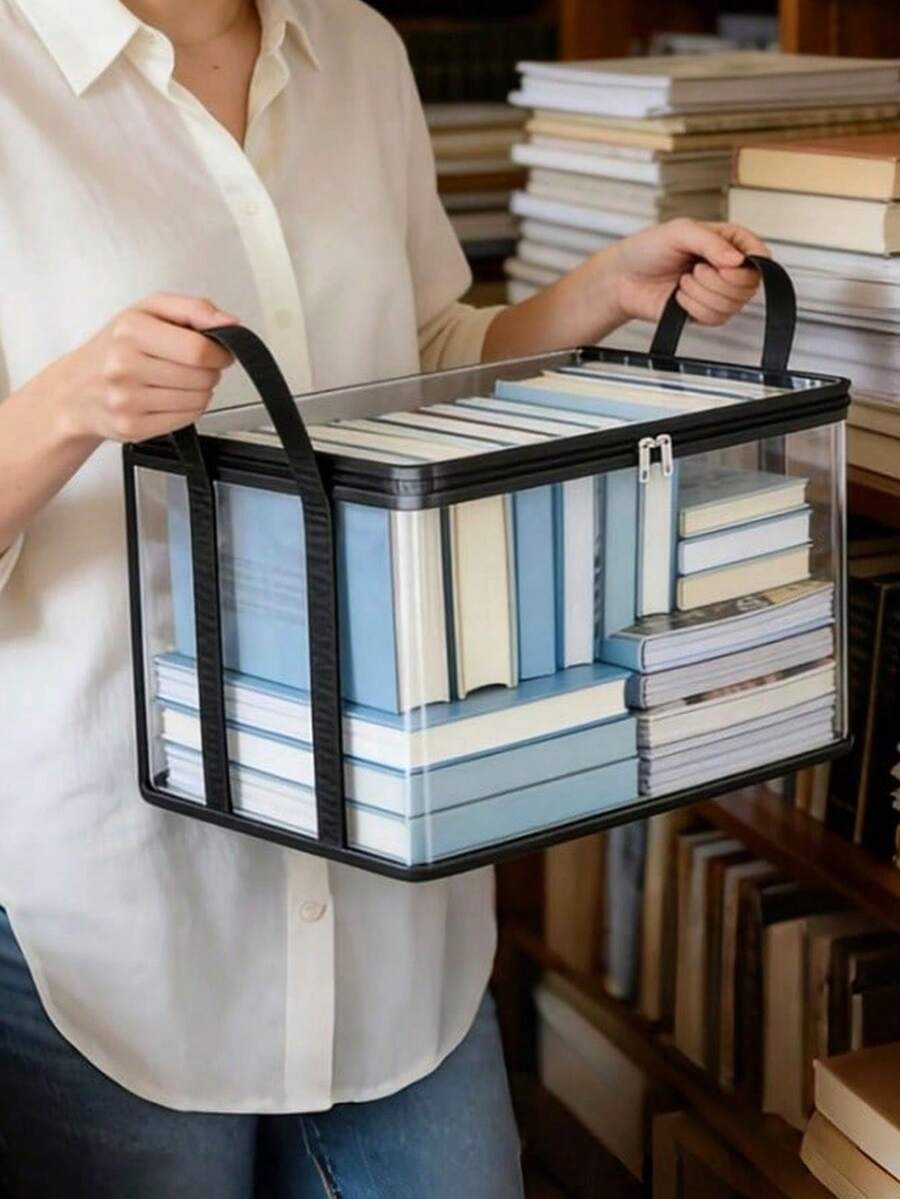 1/2pcs Portable Transparent PVC Storage Bag, Multi-Functional Organizer Box With Backpack Strap, Zipper And Handle, Durable Rectangular Large Capacity Storage Bag For Clothes, Books, Toys And More - Multicolor - View 1