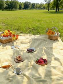 Charming Yellow & White Plaid Rectangular Picnic Mat, Foldable Lightweight Outdoor Beach Mat, Suitable For Weddings, Garden Parties, Camping Trips, Daily Table Decor, Photography Background, Picnic Accessories, Rama Home Style - Multiple Styles - View 4
