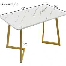 117 X 68 Cm Dining Table / Modern Marble Pattern Rectangular Dining Table / Dining Table Made Of MDF / Table Frame Made Of Metal / With Metal Legs / Suitable For Dining Room And Living Room - 金色+白色 - 查看 4