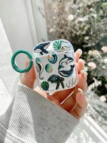 海豚彩繪透明加厚時尚藍牙耳機保護殼，相容 S4，Apple 無線藍牙耳機殼，亮面 Pro2 全包覆 Pods 3/1/2/3 代防摔軟殼保護套 - 彩色 - 查看 2