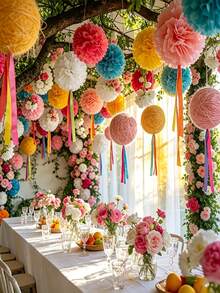 19pcs Vibrant Paper Flower Ball Hanging Decor, Wedding Supplies ...
