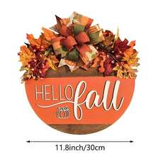 1pc "Hello Fall" Wooden Door Hanger Sign, Rustic Wood Craft Letter Wall Decor With Autumn Greeting, Farmhouse Entryway Hanging Ornament For Seasonal Home Accent. - HELLO Pumpkin Maple Leaf Doorplate - View 3