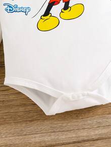 Disney Mickey Mouse 3Pcs Baby Boy Spring/Autumn Long Pants Set, Newborn Infant Mickey Mouse Fun Print Romper, Matching Print Straight Leg Pants, Baby Hat, Casual Everyday Versatile Cute Baby Boy Clothing, Suitable For Outdoor Wear, Ideal Gift - White - View 5