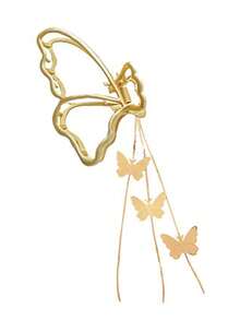 Pince à cheveux papillon en métal avec franges, pince à chignon pour l'arrière de la tête, accessoire de cheveux, pince à cheveux papillon et muguet scintillante de luxe premium, pince à chignon élégante en forme de requin pour l'arrière de la tête - Doré - Voir 8