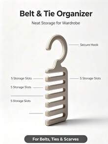 1pc Multi Slots Belt And Tie Hanger Organizer, Closet Space Saving Storage Hook For Belts, Neckties, Scarves, Durable Wardrobe Accessory Storage Rack For Home Bedroom Use,Bedroom Room Decor,Back To School - View 3