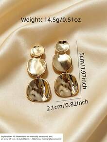 1 Pair Old Money Style Asymmetrical Triple Layer Round Disc Earrings, Women's Zinc Alloy Jewelry - Gold - View 4