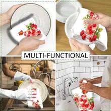 2/4/6pcs Strawberry Pattern Printed Kitchen Towels, Ultra-Fine Microfiber Soft High Absorbent Tea Towels, Dish Cloths, Cleaning Towels, Hand Towels, Suitable For Cooking, Baking, Wiping Cleaning And Kitchen Decoration, Kitchen Accessories, Daily Essential Items - Multicolor - View 11