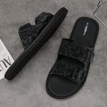 Chinelos Masculinos Premium com Tiras Duplas em Relevo 3D Tecido, Respiráveis e Antiderrapantes para Negócios, Transporte e Uso Casual - Preto - Visão 4