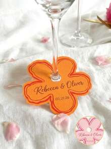 1-48pcs Customized Name Floral Wine Glass Labels, Personalized Wedding Date Floral Seating Cards, Wedding Customized Text Wine Glass Name Labels, Wedding Table Wine Glass Identification Cards, Wedding Gift Matching Small Cards - Multicolor - View 10