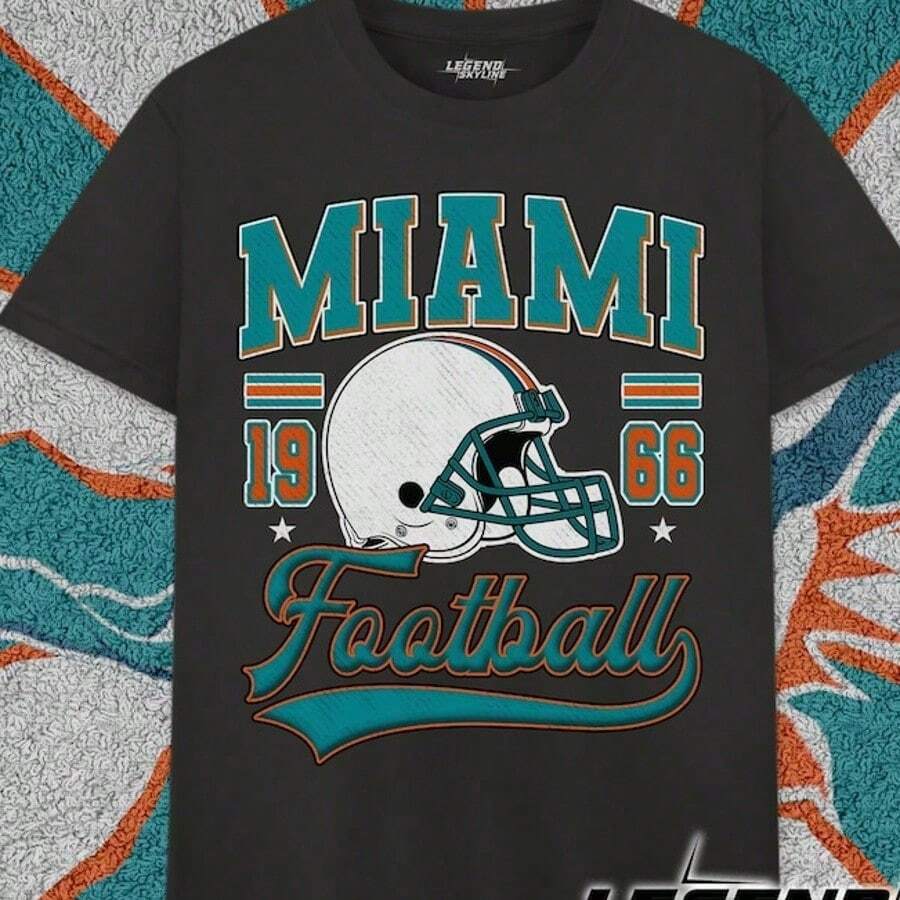 Camiseta Vintage Unisex de Fútbol Americano de Miami, Estilo Retro, Regalo para los Fans de Miami. - Negro - Ver 1