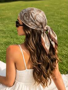 1pc New Paisley Print Square Scarf, Spring/Summer Women's Headscarf Sun Protection Shawl, Suitable For Daily Wear And Vacation - Brown - View 8