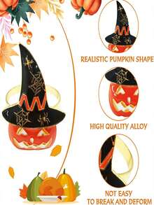 Halloween Pumpkin Lantern Witch Hat Spider Web Design Metal Napkin Rings Holiday Table Decor - Multicolor - View 5