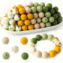10/25Pcs Asymmetrical Water Transfer Print Silicone Beads Set, Suitable For Creative DIY Bracelets, Beaded Phone Chains, Handmade Gift Products And More - Multicolor - View 8