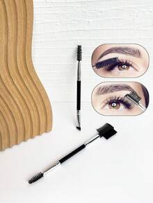 2 Stück schwarzer Metallgriff Doppelseitiger Multifunktions-Make-up-Pinsel, Spiral-Wimpernbürste, gewinkelter Augenbrauen-Puderpinsel, Stahlzahn-Wimpernkamm, Anfänger-Augenbrauen- und Augen-Styling-Make-up-Werkzeug - Verschiedenfarbig - Übersicht 3
