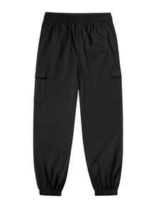 Men's American Street Style Cargo Jogger Pants, Multi-Pocket Drawstring Versatile Casual Workwear Long Pants - Black - View 3