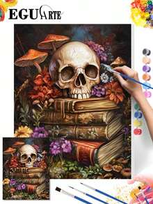 1 Set Digital Oil Painting Kit, DIY Gift Canvas Painting Set, Skull Oil Painting Set, DIY Adult Hand Painting, Suitable For Gift Home Wall Decor - A - View 1