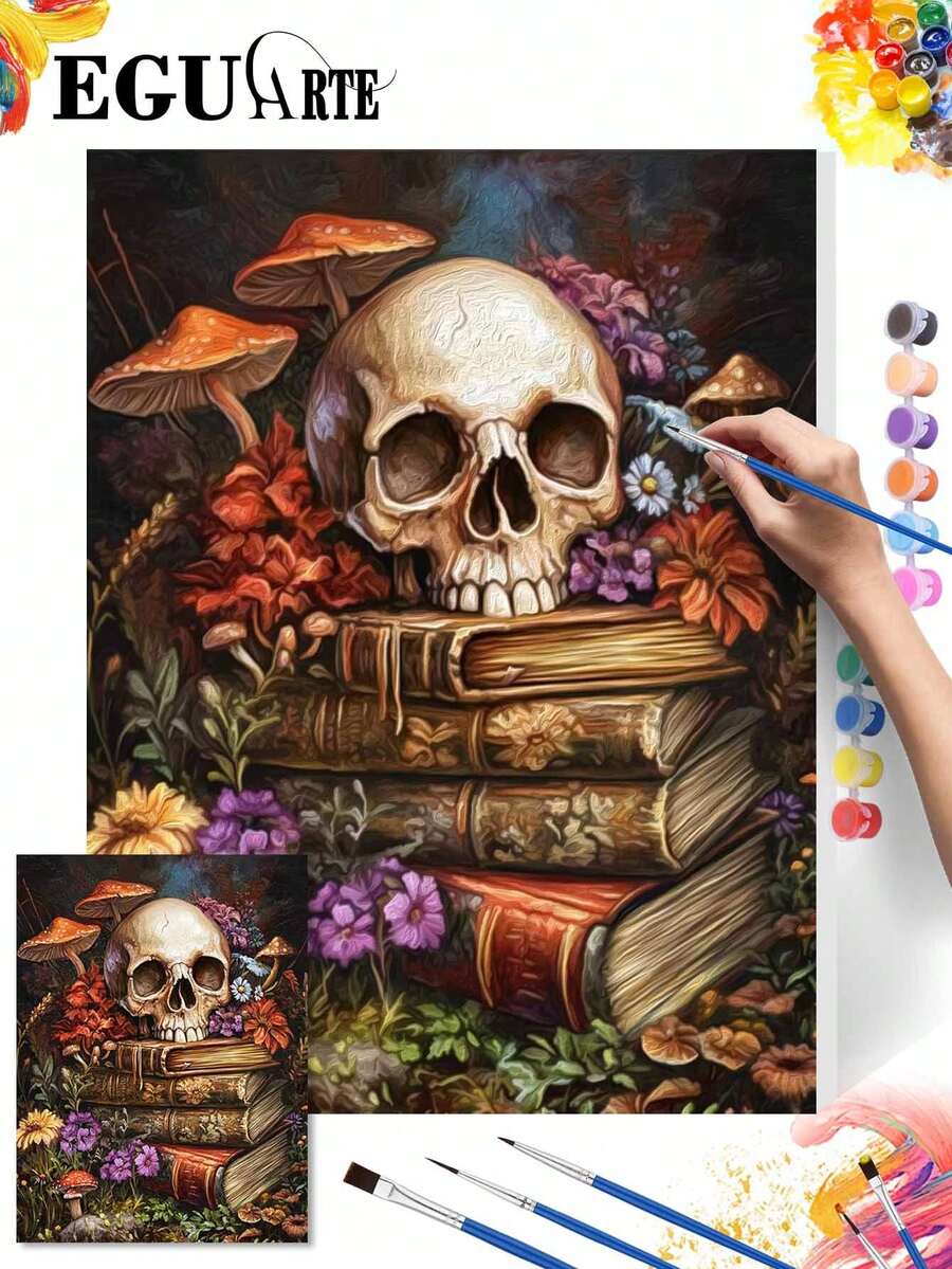 1 Set Digital Oil Painting Kit, DIY Gift Canvas Painting Set, Skull Oil Painting Set, DIY Adult Hand Painting, Suitable For Gift Home Wall Decor - A - View 1