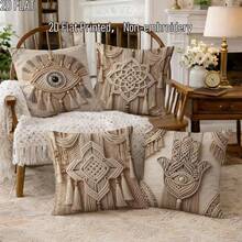 4pcs Evil Eye Woven Texture Pillow Covers, Bohemian Style, Single-Sided 2D Printed Non-Embroidered Soft Polyester Cushion Covers, 45x45cm (18x18in), Zipper Closure, Machine Washable, Suitable For Living Room Bedroom Home Decor (Pillow Insert Not Included) - Multicolor - View 5