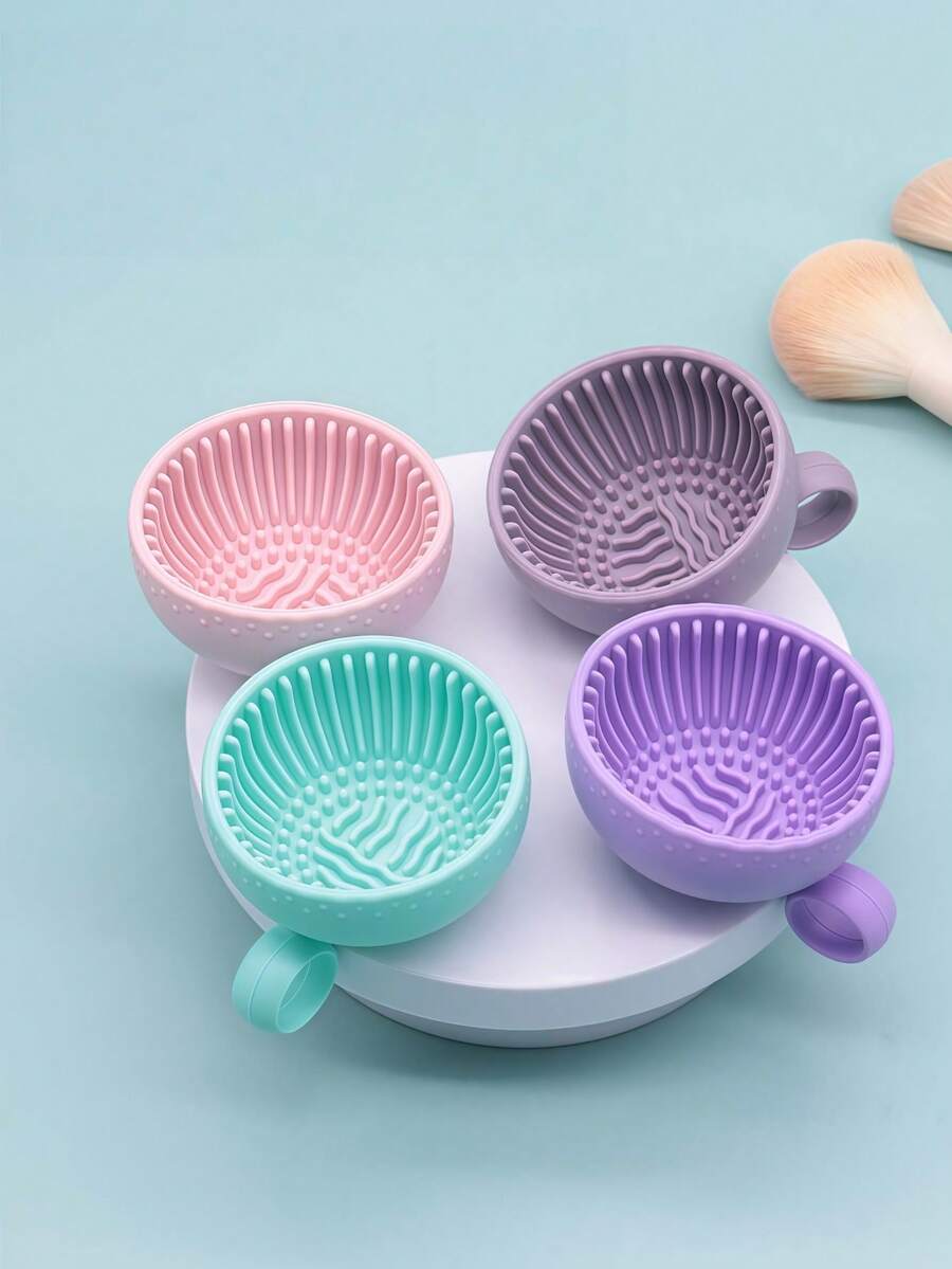 Aesthetic Makeup Brush Cleaning Bowl To Prevent Splash Mess Washable Makeup Brush Cleaning Pad For Skincare Enthusiasts Space Saving Perfect For Vanity Table Other Cleaning Tools Makeup Brush Cleaning Tools Personal Care Cleaning Tools