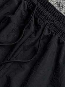 Streetwear Elastic Waist Drawstring Loose Casual Long Pants, American High Street Style Nylon Sports Pants, Burgundy Colorblock With Contrast Side Stripes, Elastic Waist Drawstring Wide Leg Casual Pants, Daily Commute Loose Nylon Pants - Black - View 7