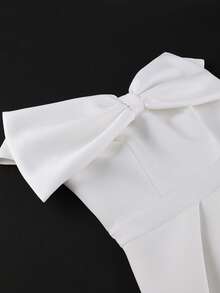 Fashion Plus Size Women's White Fitted Mid-Length Dress, Off-Shoulder Large Bow Front Slit, Elegant Wedding Guest Party Evening Summer Dress - White - View 10