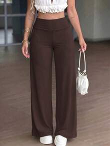 Pantaloni sportivi da donna primavera/estate vita alta yoga casual morbidi elastici - Castano - Visualizzare 3