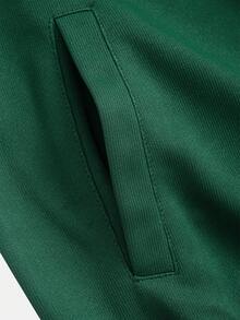 Conjunto de sudadera y pantalones casuales de ajuste holgado con bloques de color contrastante, ropa de otoño para hombres - Verde Oscuro - Ver 9